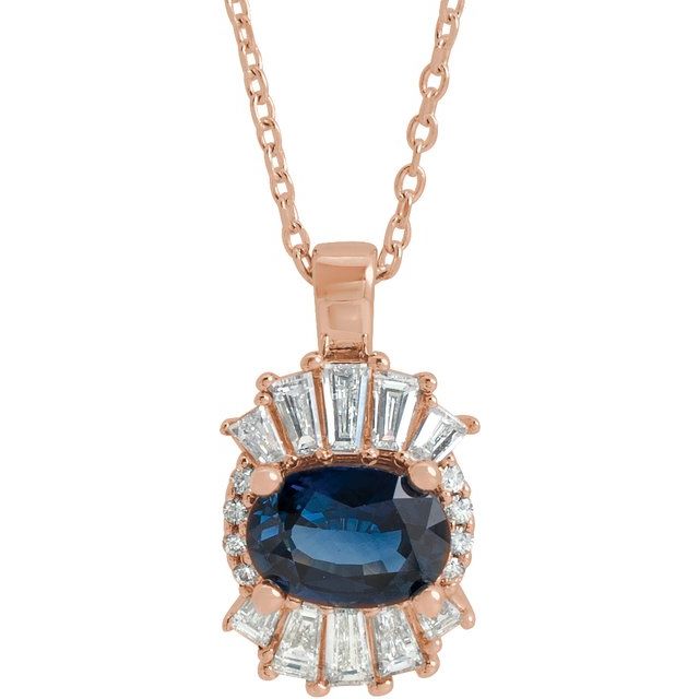 14K Rose Natural Blue Sapphire & 1/3 CTW Natural Diamond 16-18