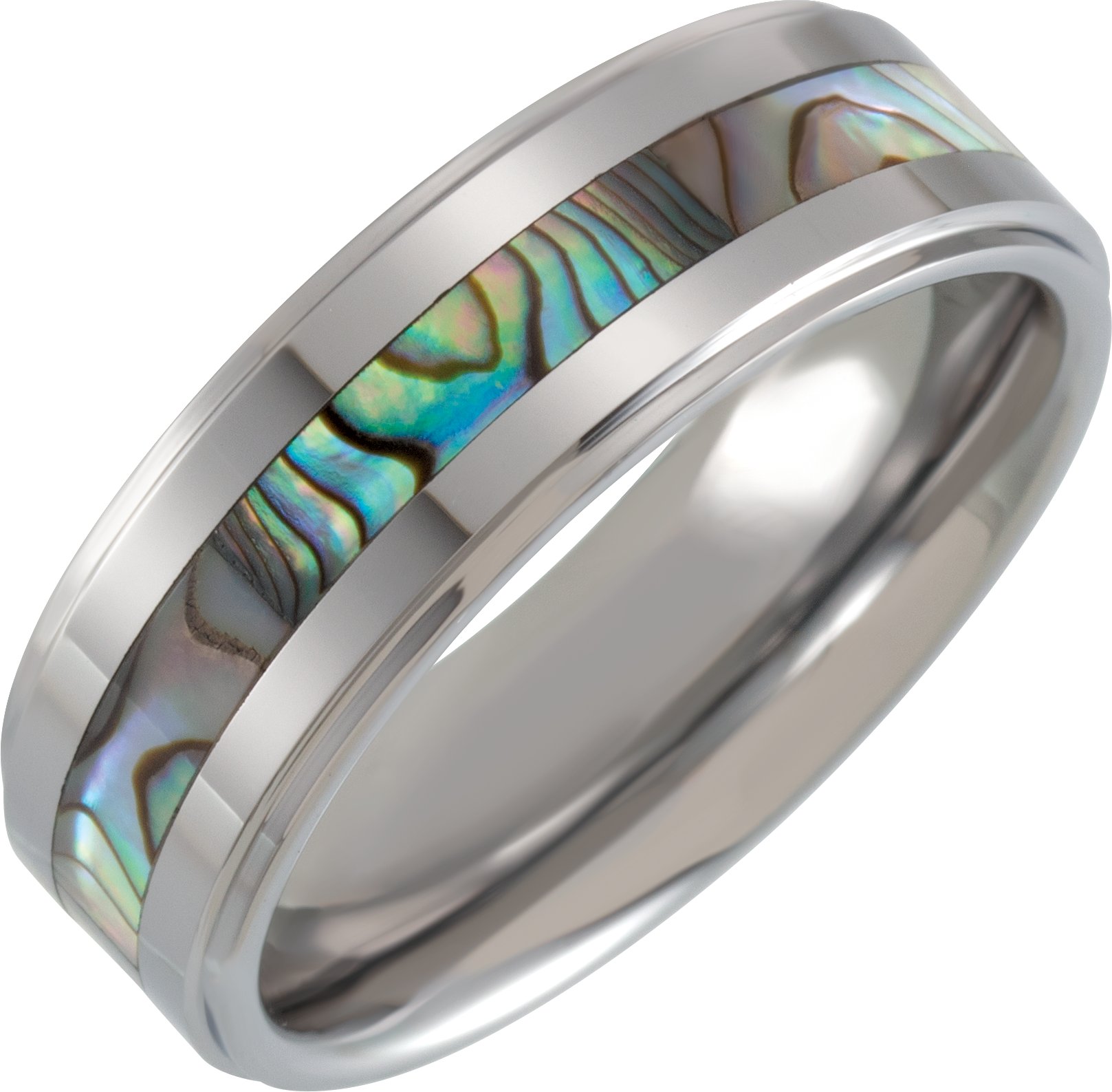 Tungsten 8 mm Flat Stepped Band with Mother of Pearl Inlay Size 12.5