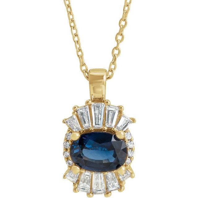 14K Yellow Natural Blue Sapphire & 1/3 CTW Natural Diamond 16-18