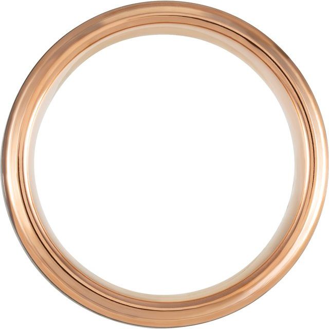 18K Rose Gold PVD & Black PVD Tungsten Beveled Stepped Edge Satin Band Size 10 