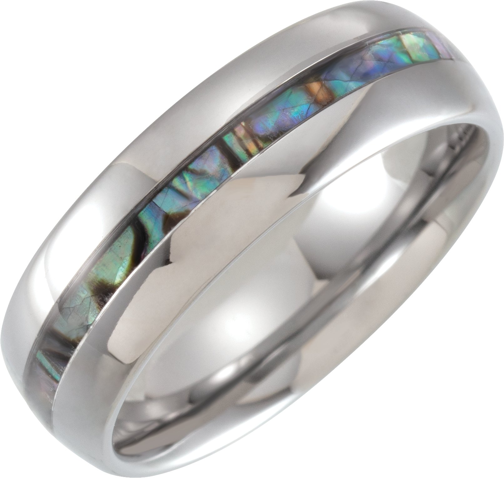 Tungsten 8 mm Half Round Band with Pearl Shell Inlay Size 12
