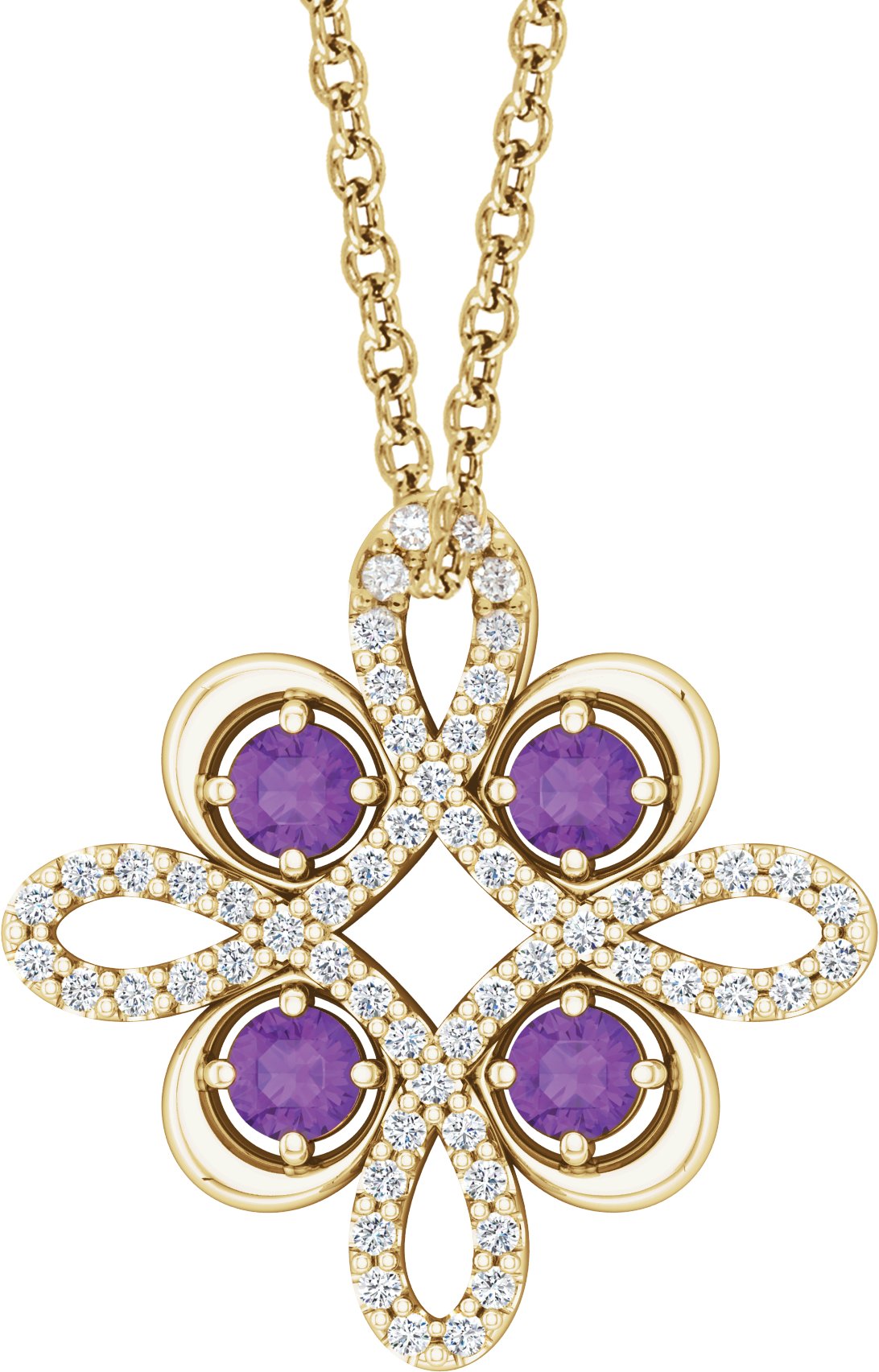 14K Yellow Amethyst and .17 CTW Diamond Clover 18 inch Necklace Ref 14176191