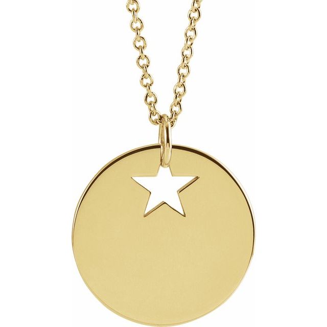 14K Yellow Pierced Star 15 mm Disc 16-18 Necklace