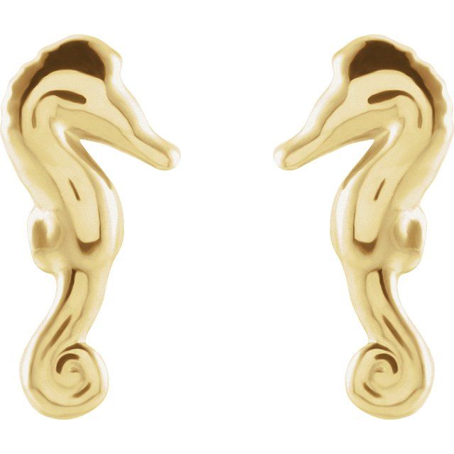 14K Yellow 9.2x4.3 mm Seahorse Earrings