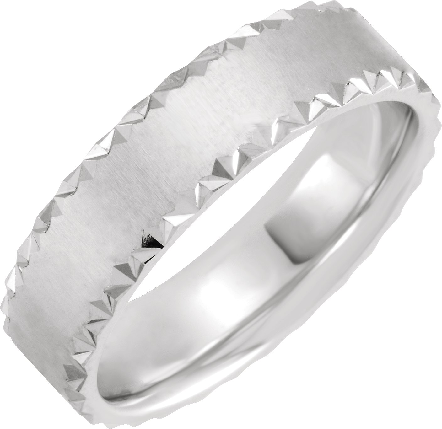 Geometric Faceted Comfort-Fit Band With Satin Finish – 10K White Gold