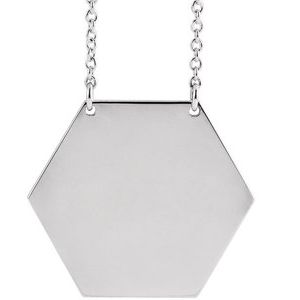 14K White 20 mm Engravable Hexagon 18" Necklace