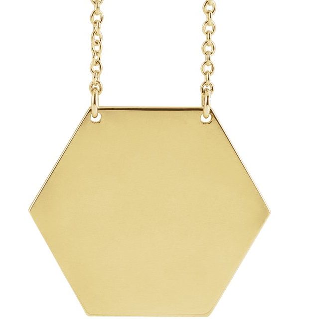 14K Yellow 20 mm Engravable Hexagon 18" Necklace