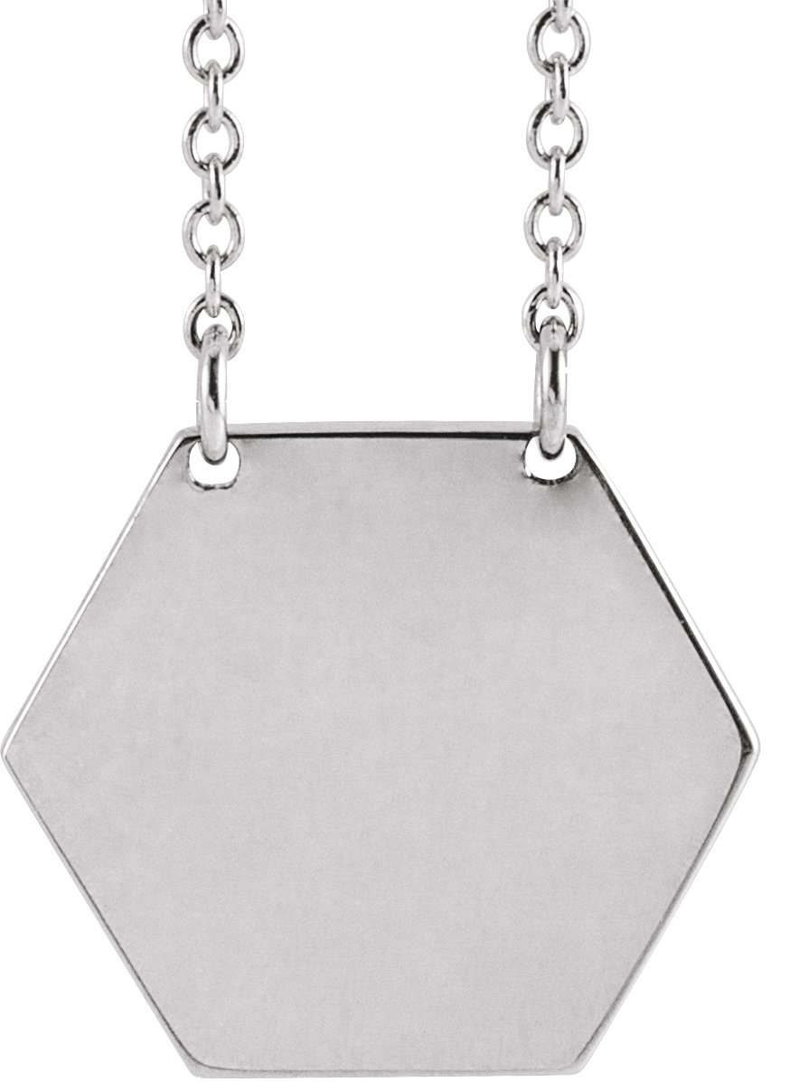 14K White 14 mm Engravable Hexagon 16" Necklace