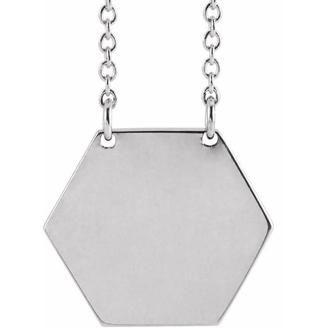 Sterling Silver 14 mm Engravable Hexagon 16" Necklace