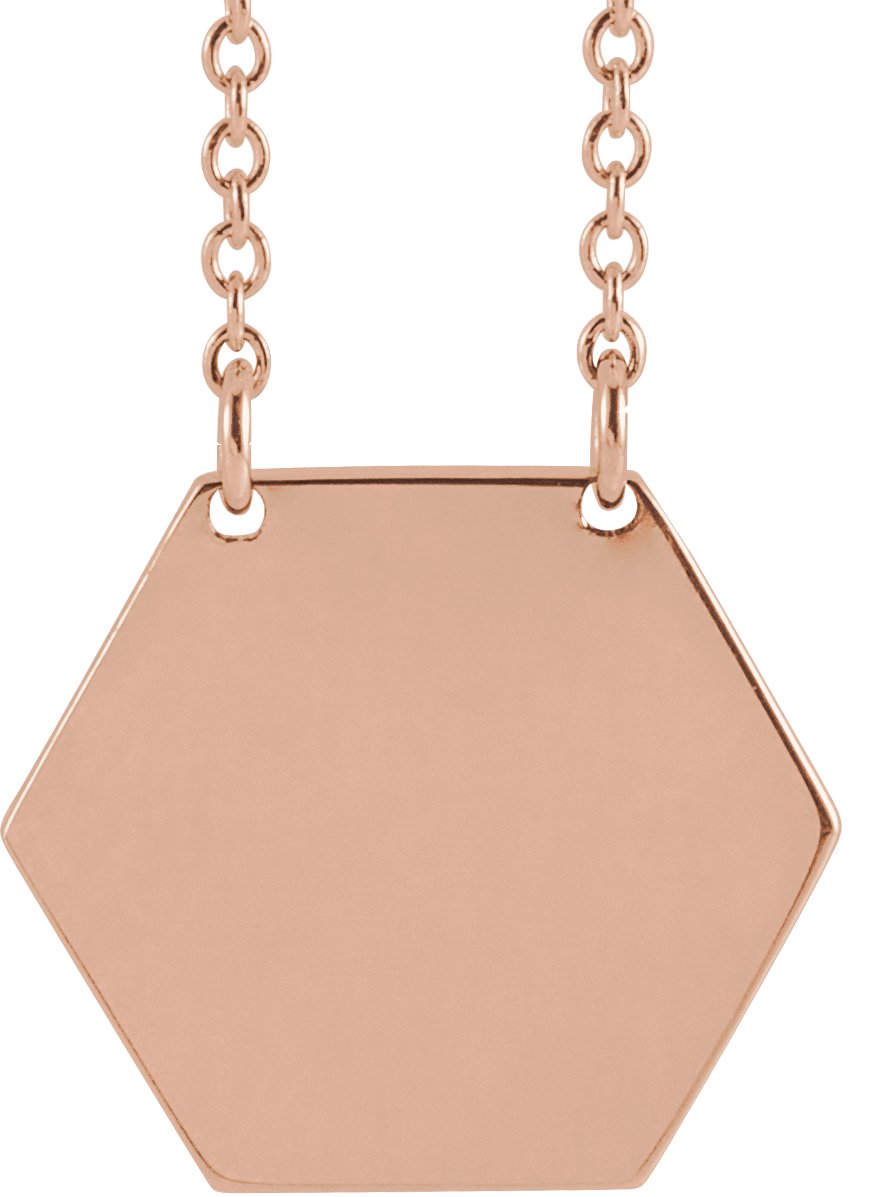 14K Rose 14 mm Engravable Hexagon 16" Necklace