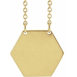 14K Yellow 14 mm Engravable Hexagon 16" Necklace
