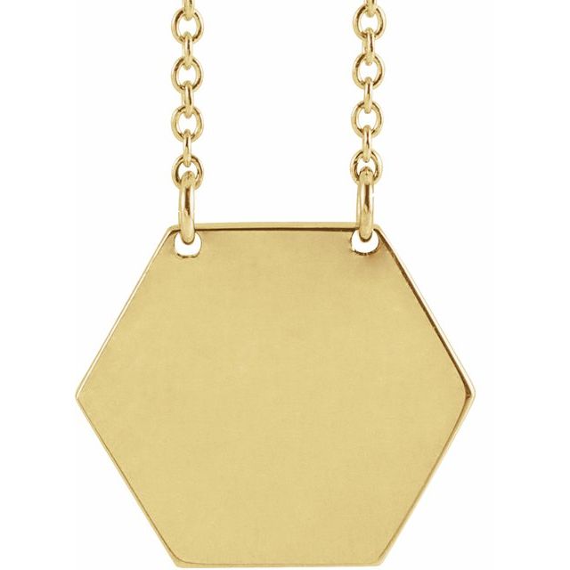 18K Yellow Gold-Plated Sterling Silver 14 mm Engravable Hexagon 16" Necklace