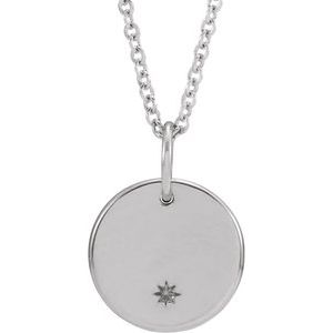 14K White Engravable Round 16-18" Necklace
