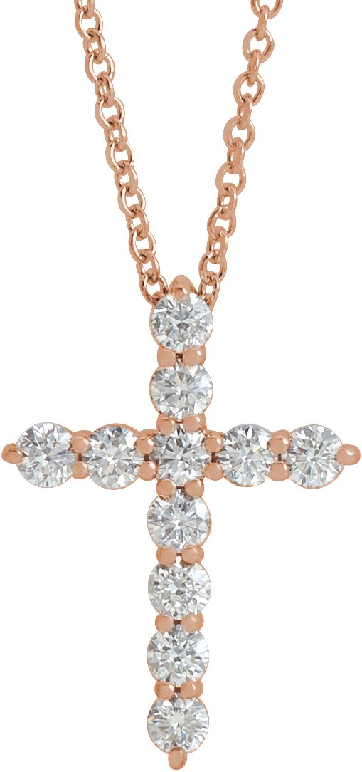 14K Rose 3/8 CTW Natural Diamond Cross 16-18" Necklace