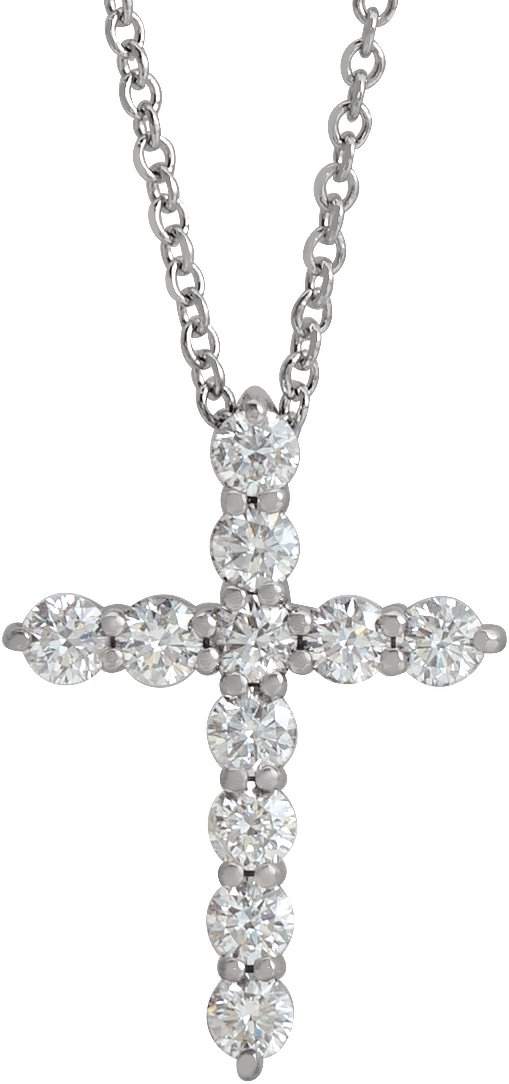 Platinum 17.8x12.9 mm 3/8 CTW Natural Diamond Cross 16-18" Necklace