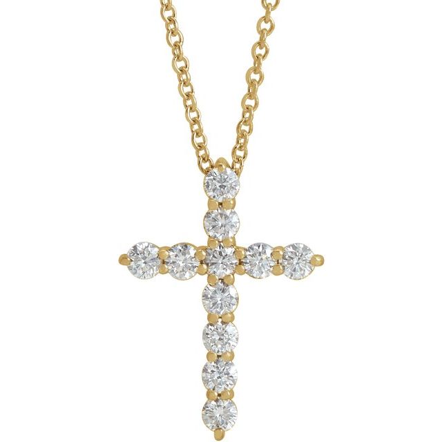 14K Yellow 3/8 CTW Natural Diamond Cross 16-18" Necklace