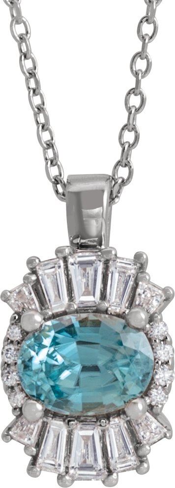 14K White Natural Aquamarine & 1/3 CTW Natural Diamond 16-18" Necklace