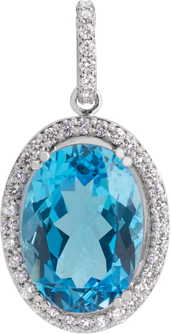 14K White Natural Swiss Blue Topaz & 3/8 CTW Natural Diamond Pendant