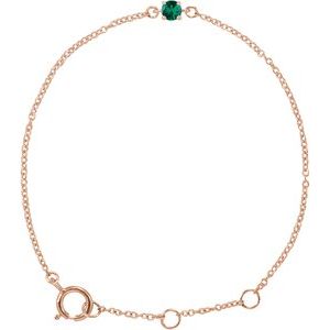 14K Rose Imitation Emerald Youth Birthstone 4 1/2-5 1/2" Bracelet
