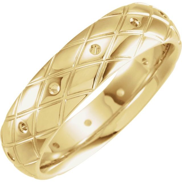 14K Yellow 6 mm Patterned Band Mounting Size 10