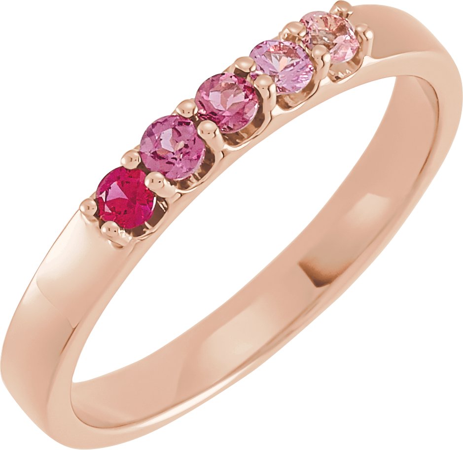 14K Rose Natural Pink Multi-Gemstone Midi Ring