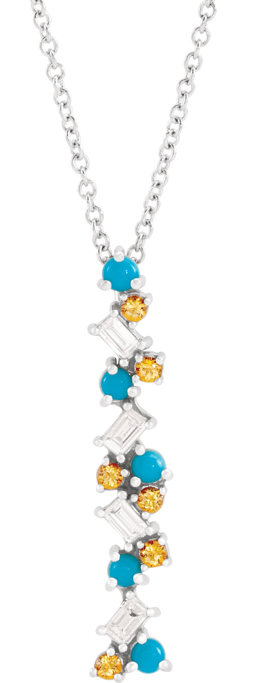 Sterling Silver Honey Passion Topaz, Turquoise & 1/8 CTW Diamond Scattered Bar 16-18" Necklace 