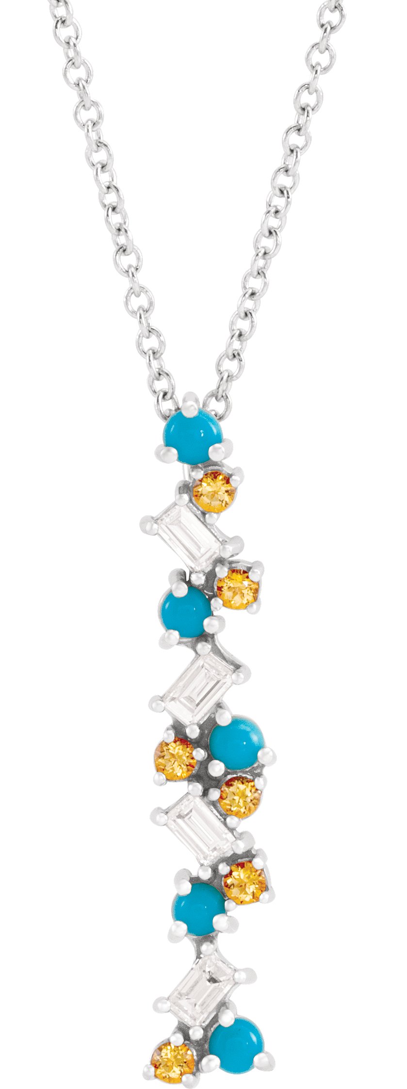 Sterling Silver Natural Honey Passion Topaz, Natural Turquoise & 1/8 CTW Natural Diamond Scattered Bar 16-18