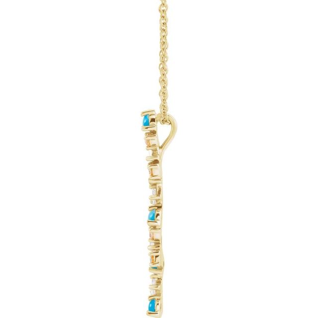 14K Yellow Natural Honey Passion Topaz, Natural Turquoise & 1/8 CTW Natural Diamond Scattered Bar 16-18