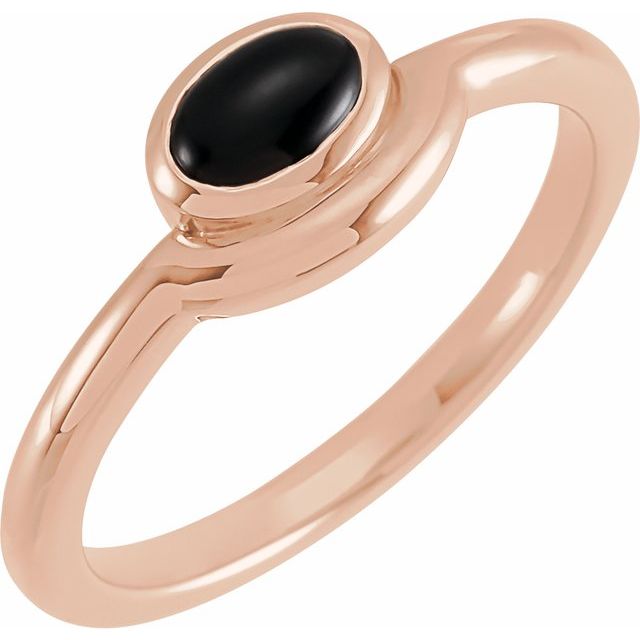14K Rose Natural Black Onyx Bezel-Set Cabochon Ring
