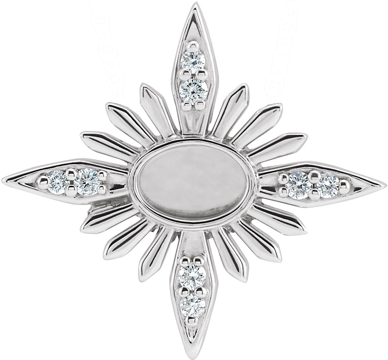14K White 6x4 mm Oval .08 CTW Natural Diamond Semi-Set Celestial Pendant