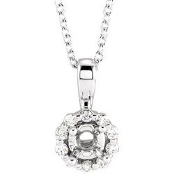 652779 / Semi-Set / 14K White / 1 Ctw / Polished / 1 Ctw Diamond Semi-Mount  Halo-Style Necklace