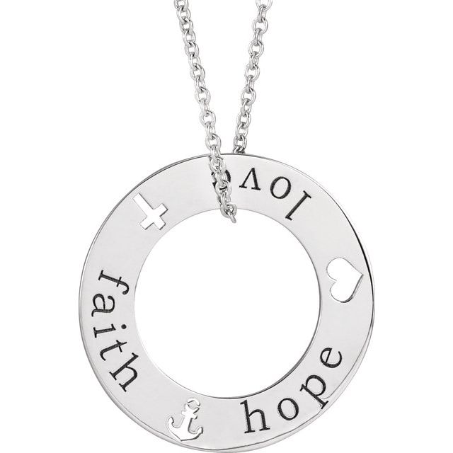 14K White Faith, Hope, Love Pierced Loop 16-18 Necklace