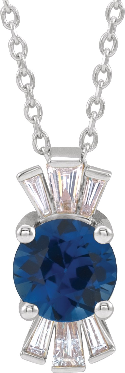 Platinum Natural Blue Sapphire & 1/6 CTW Natural Diamond 16-18 Necklace