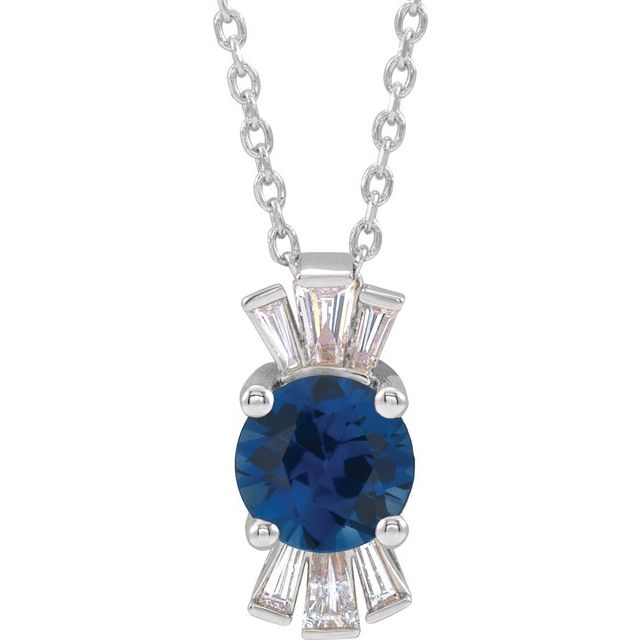 Sterling Silver Lab-Grown Blue Sapphire & 1/6 CTW Natural Diamond 16-18