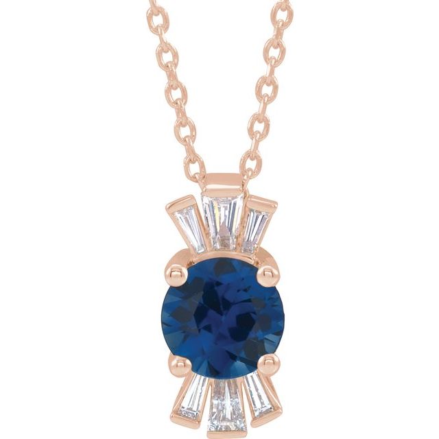 14K Rose Lab-Grown Blue Sapphire & 1/6 CTW Natural Diamond 16-18