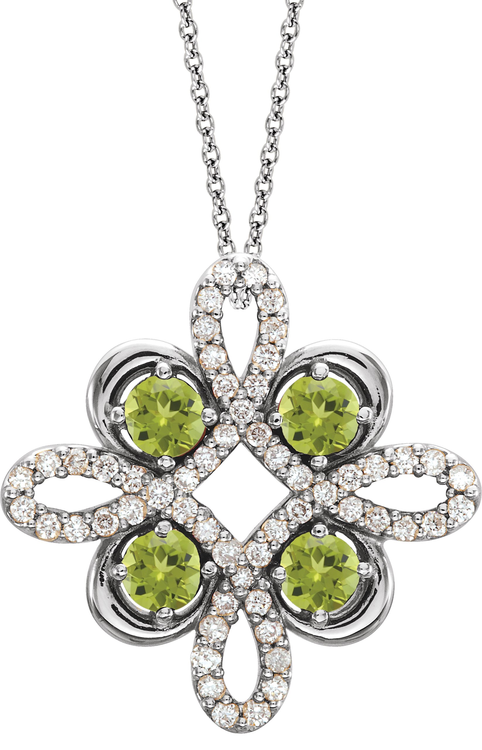 14K White Peridot and .17 CTW Diamond Clover 18 inch Necklace Ref 14176222