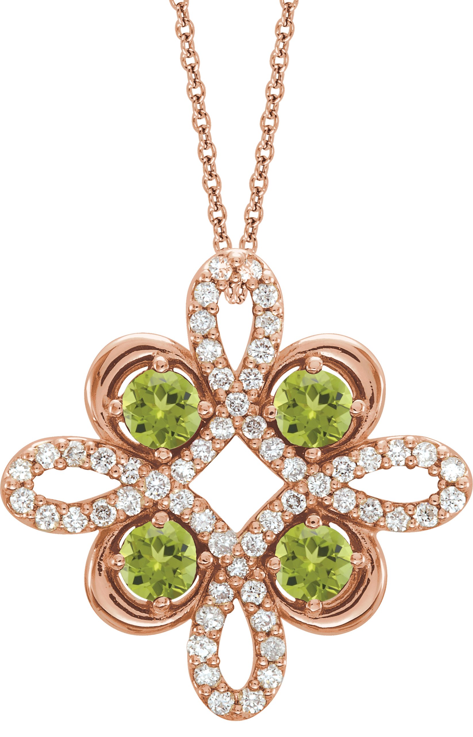 14K Rose Peridot and .17 CTW Diamond Clover 18 inch Necklace Ref 14176224