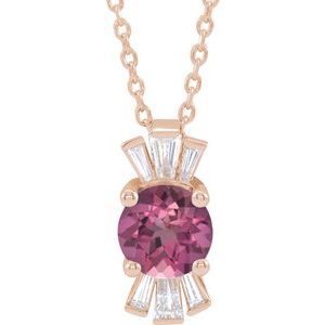 14K Rose Natural Pink Tourmaline & 1/6 CTW Natural Diamond 16-18" Necklace
