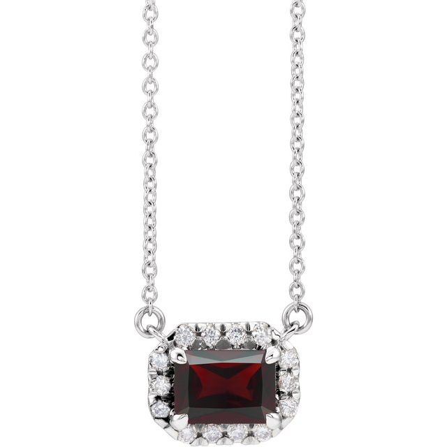 Sterling Silver 6x4 mm Natural Mozambique Garnet & 1/5 CTW Natural Diamond Halo-Style 18