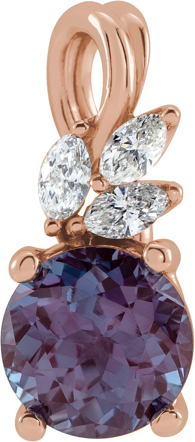 14K Rose Chatham Created Alexandrite and .10 CTW Diamond Pendant Ref. 14213390