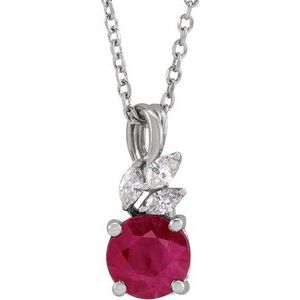 14K White Lab-Grown Ruby & 1/10 CTW Natural Diamond 16-18" Necklace