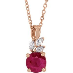 14K Rose Lab-Grown Ruby & 1/10 CTW Natural Diamond 16-18" Necklace