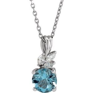 14K White Aquamarine & 1/10 CTW Diamond 16-18" Necklace        