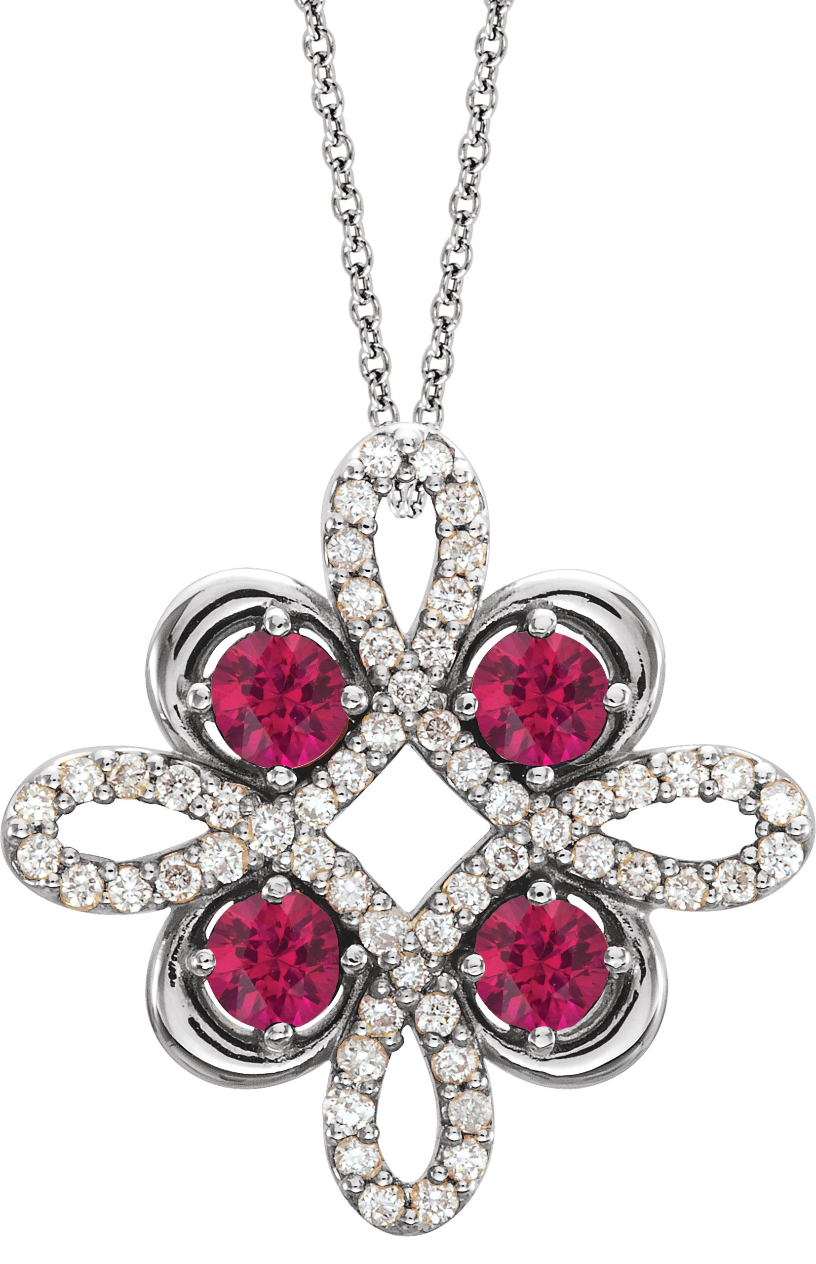 14K White Pink Tourmaline and .17 CTW Diamond Clover 18 inch Necklace Ref 14176234
