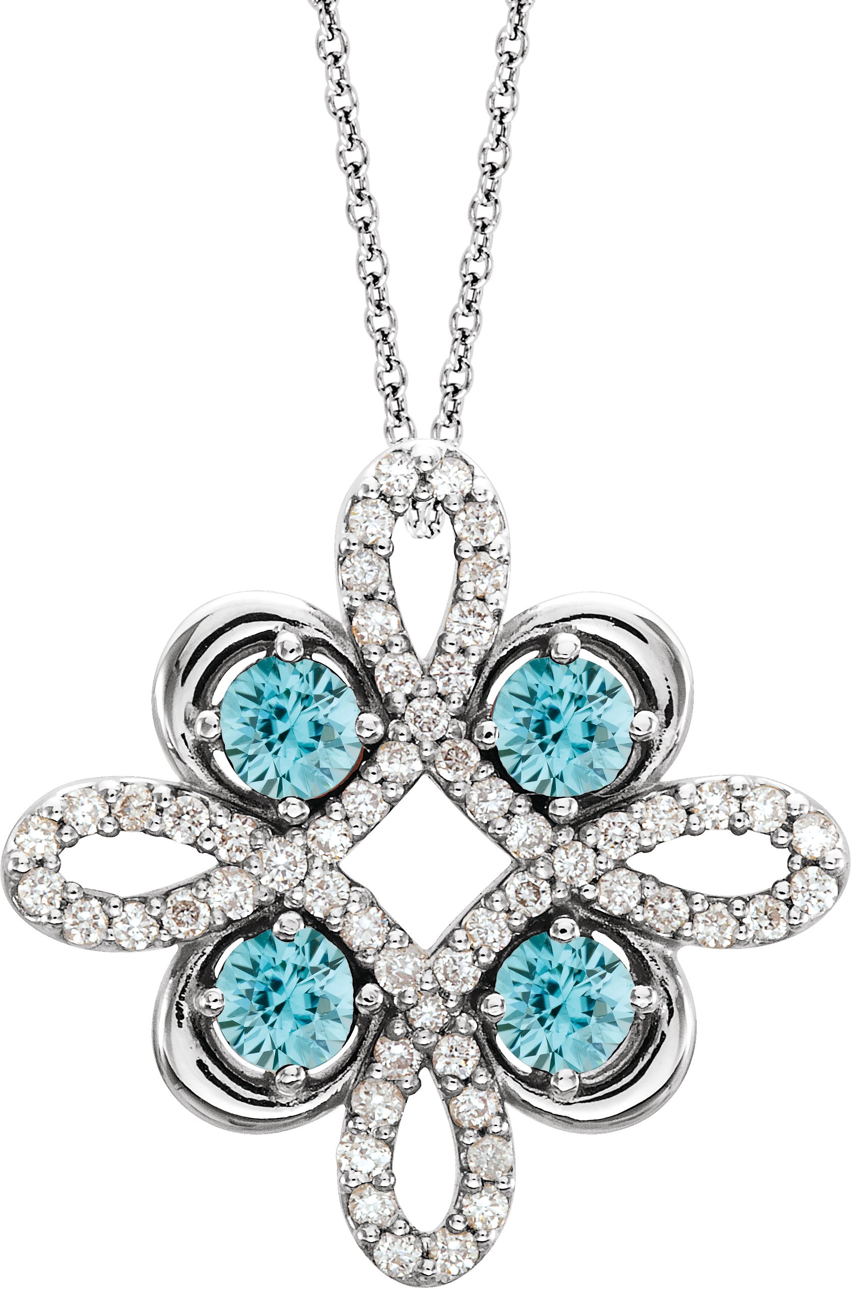 14K White Blue Zircon and .17 CTW Diamond Clover 18 inch Necklace Ref 14176242