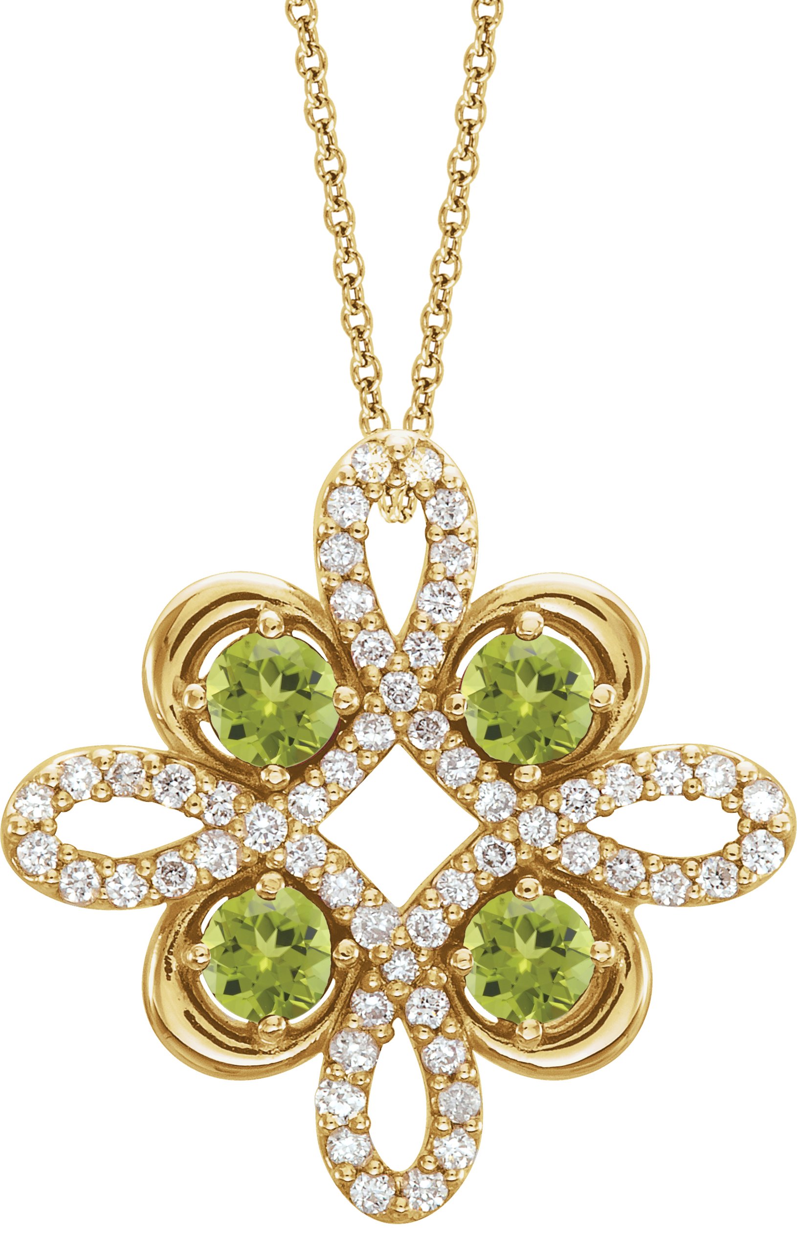 14K Yellow Peridot and .17 CTW Diamond Clover 18 inch Necklace Ref 14176223