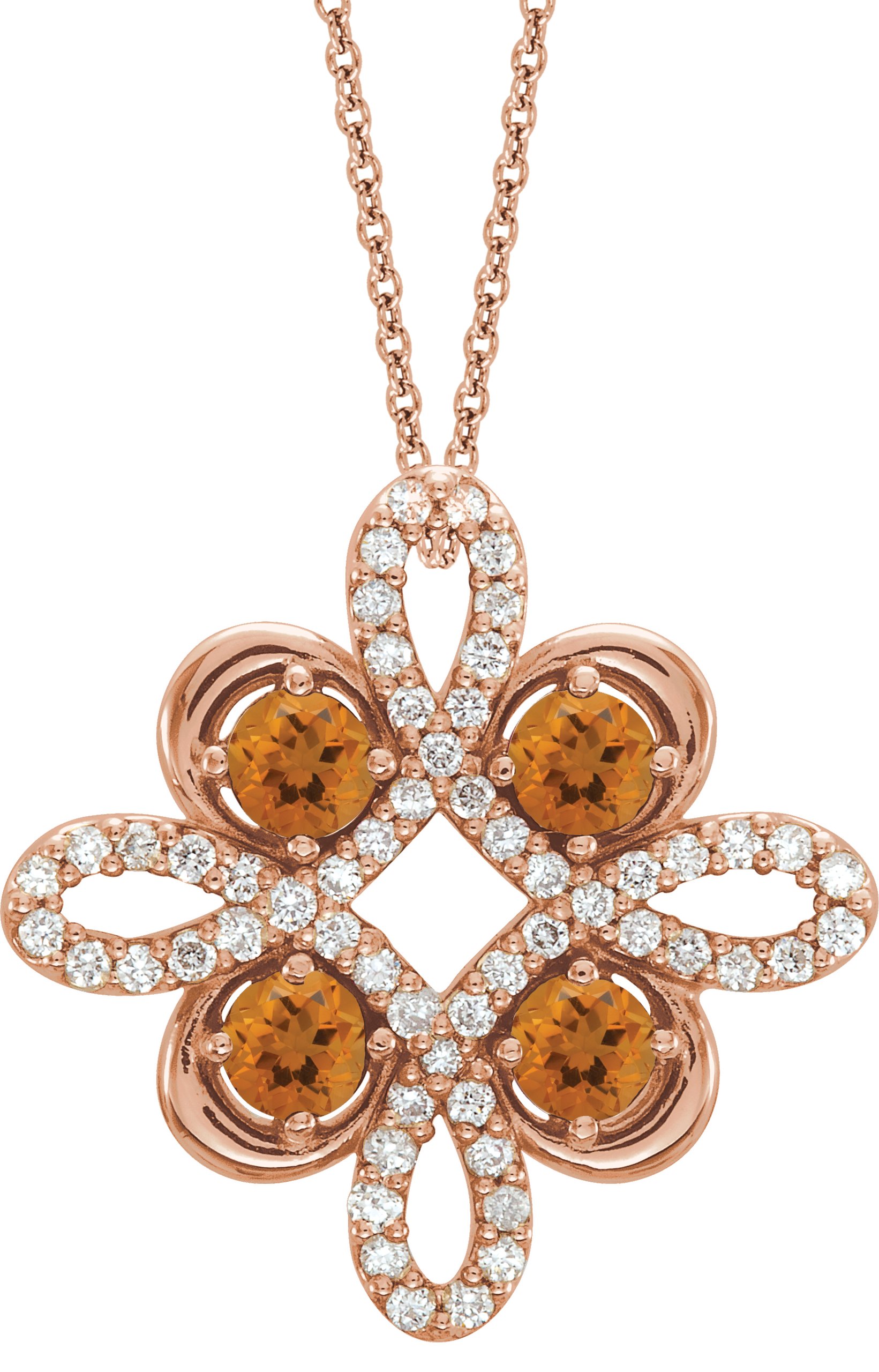 14K Rose Citrine and .17 CTW Diamond Clover 18 inch Necklace Ref 14176240