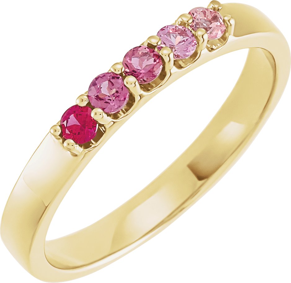14K Yellow Natural Pink Multi-Gemstone Midi Ring