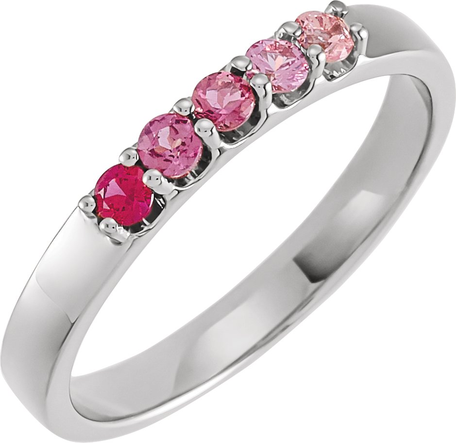 14K White Natural Pink Multi-Gemstone Midi Ring