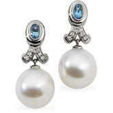 18K Palladium White 12 mm Pearl, Aqua  & .08 CTW Diamond Earrings